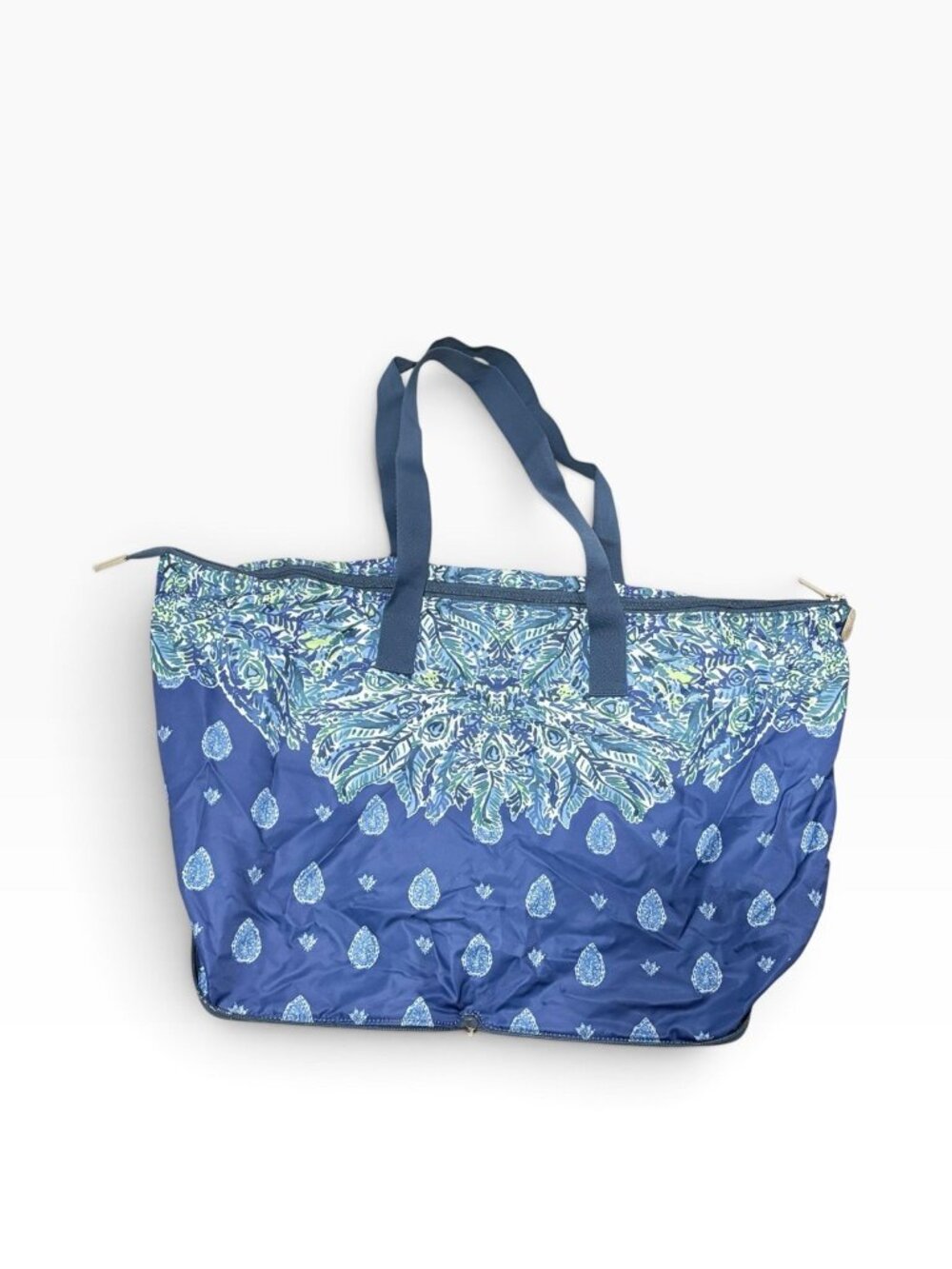 Lilly Pulitzer Getaway Packable Tote Blue Peacock Feather + Paisley Block Print